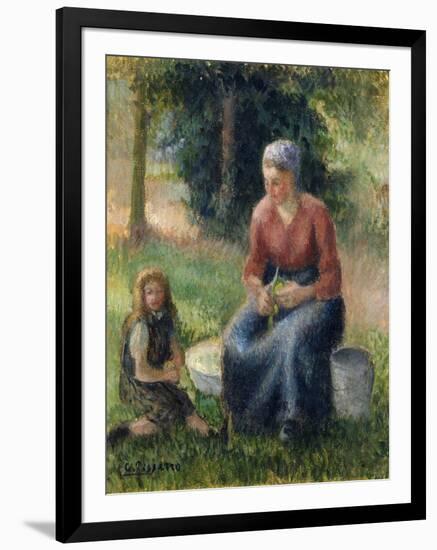 Peasant and girl, Eragny-Camille Pissarro-Framed Giclee Print