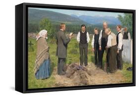 Peasant Burial, 1883-85 (Oil on Canvas)-Erik Theodor Werenskiold-Framed Stretched Canvas