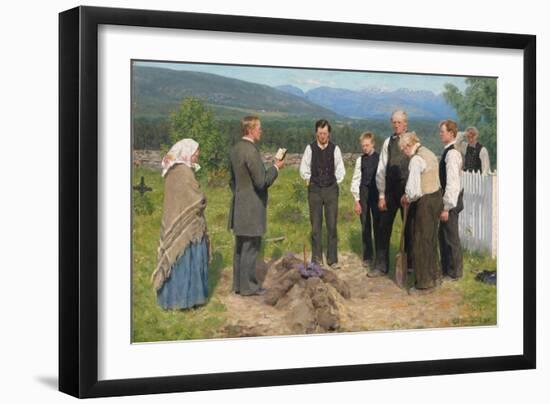 Peasant Burial, 1883-85 (Oil on Canvas)-Erik Theodor Werenskiold-Framed Giclee Print