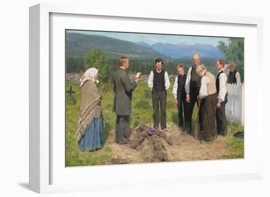 Peasant Burial, 1883-85 (Oil on Canvas)-Erik Theodor Werenskiold-Framed Giclee Print