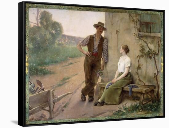 Peasant Couple in a Farmyard, 1889-Henri Adrien Tanoux-Framed Stretched Canvas