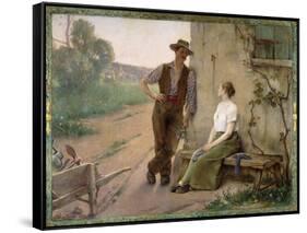 Peasant Couple in a Farmyard, 1889-Henri Adrien Tanoux-Framed Stretched Canvas