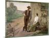 Peasant Couple in a Farmyard, 1889-Henri Adrien Tanoux-Mounted Giclee Print