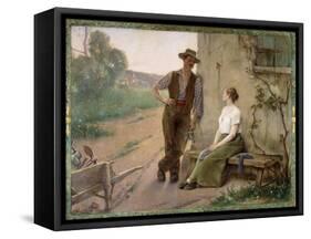 Peasant Couple in a Farmyard, 1889-Henri Adrien Tanoux-Framed Stretched Canvas