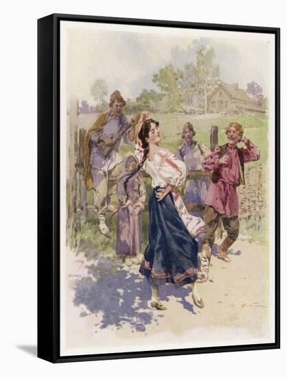 Peasant Dance in Little Russia-Frederic De Haenen-Framed Stretched Canvas