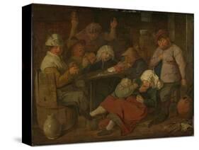 Peasant Drinking About-Adriaen Brouwer-Stretched Canvas