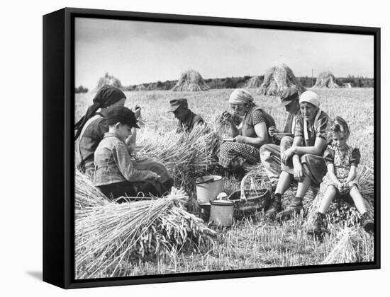 Peasant Farmers Eating Lunch in Wheat Fields-null-Framed Stretched Canvas