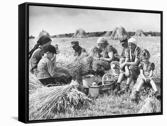 Peasant Farmers Eating Lunch in Wheat Fields-null-Framed Stretched Canvas