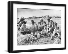 Peasant Farmers Eating Lunch in Wheat Fields-null-Framed Photographic Print