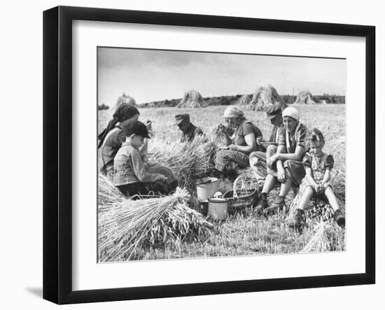 Peasant Farmers Eating Lunch in Wheat Fields-null-Framed Photographic Print