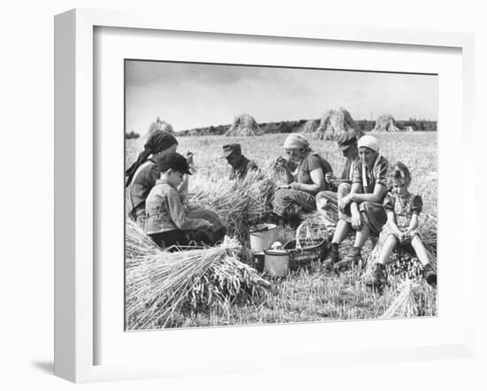 Peasant Farmers Eating Lunch in Wheat Fields-null-Framed Photographic Print