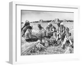 Peasant Farmers Eating Lunch in Wheat Fields-null-Framed Photographic Print