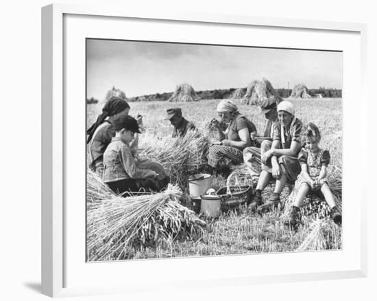 Peasant Farmers Eating Lunch in Wheat Fields-null-Framed Photographic Print