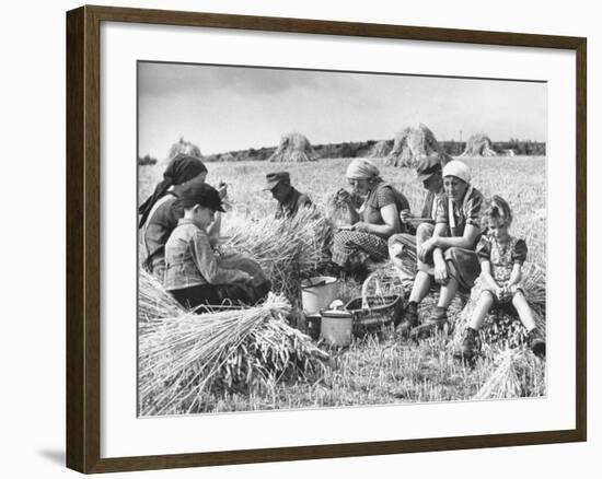 Peasant Farmers Eating Lunch in Wheat Fields-null-Framed Photographic Print