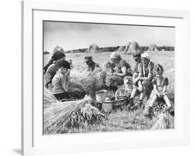 Peasant Farmers Eating Lunch in Wheat Fields-null-Framed Photographic Print