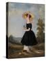 Peasant Girl with Hat in a Landscape, 1840 (Oil on Panel)-French School-Stretched Canvas