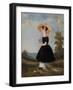 Peasant Girl with Hat in a Landscape, 1840 (Oil on Panel)-French School-Framed Giclee Print