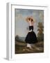 Peasant Girl with Hat in a Landscape, 1840 (Oil on Panel)-French School-Framed Giclee Print