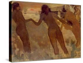 Peasant Girls Bathing at Dusk, 1875-76-Edgar Degas-Stretched Canvas