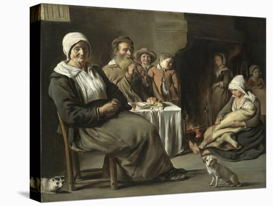 Peasant Interior with an Old Flute Player-Louis Le Nain-Stretched Canvas