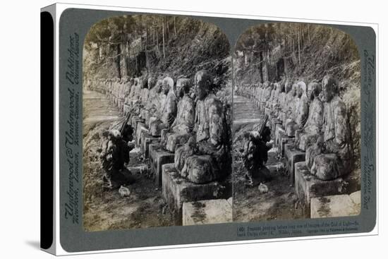 Peasant Praying before a Row of Statues of the God of Light, Daiya River, Nikko, Japan, 1904-Underwood & Underwood-Stretched Canvas