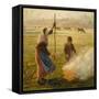 Peasant Woman Burning Branches-Camille Pissarro-Framed Stretched Canvas