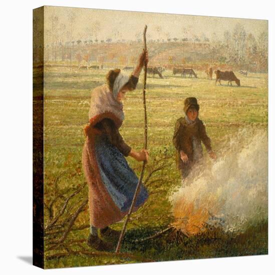Peasant Woman Burning Branches-Camille Pissarro-Stretched Canvas