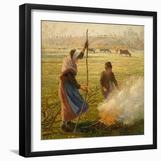 Peasant Woman Burning Branches-Camille Pissarro-Framed Giclee Print