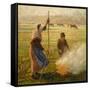 Peasant Woman Burning Branches-Camille Pissarro-Framed Stretched Canvas