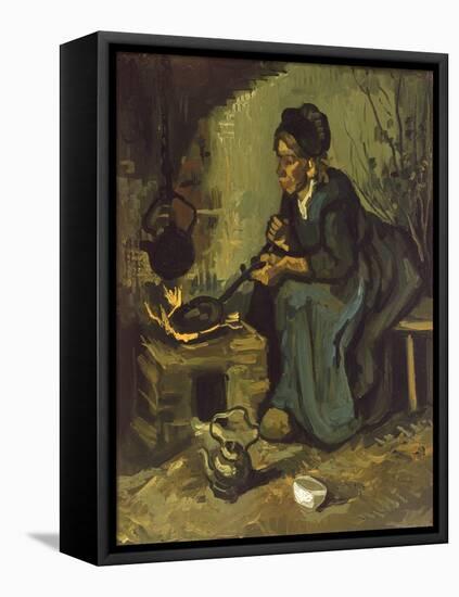 Peasant Woman Cooking by a Fireplace-Vincent van Gogh-Framed Stretched Canvas