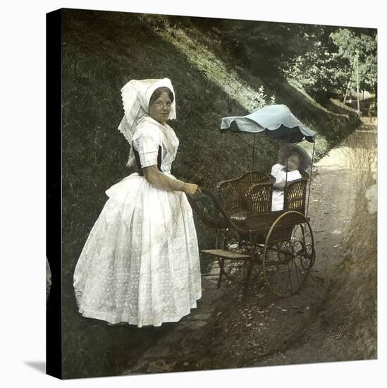 Peasant Woman from the Region of Beatenberg (Switzerland) with Her Child in a Stroller, Circa 1865-Leon, Levy et Fils-Stretched Canvas