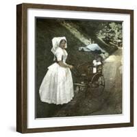 Peasant Woman from the Region of Beatenberg (Switzerland) with Her Child in a Stroller, Circa 1865-Leon, Levy et Fils-Framed Photographic Print