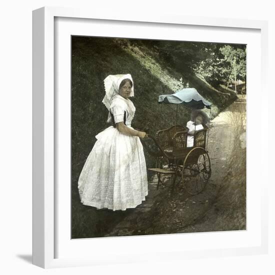 Peasant Woman from the Region of Beatenberg (Switzerland) with Her Child in a Stroller, Circa 1865-Leon, Levy et Fils-Framed Photographic Print