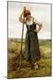 Peasant Woman Leaning on a Pitchfork-Julien Dupre-Mounted Giclee Print