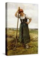 Peasant Woman Leaning on a Pitchfork-Julien Dupré-Stretched Canvas