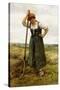 Peasant Woman Leaning on a Pitchfork-Julien Dupré-Stretched Canvas