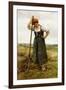 Peasant Woman Leaning on a Pitchfork-Julien Dupré-Framed Giclee Print