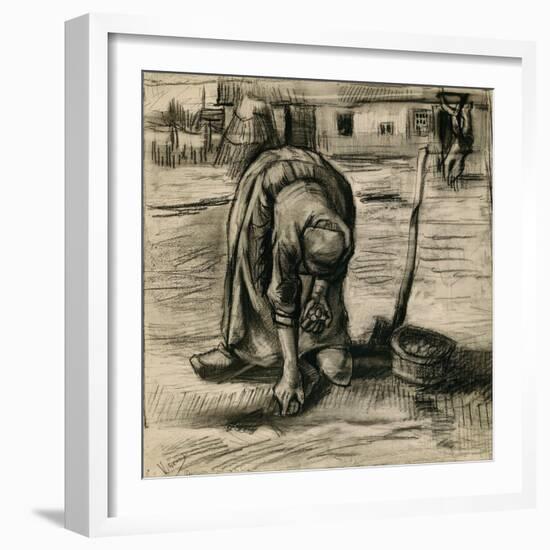 Peasant Woman Planting Potatoes-Vincent van Gogh-Framed Giclee Print