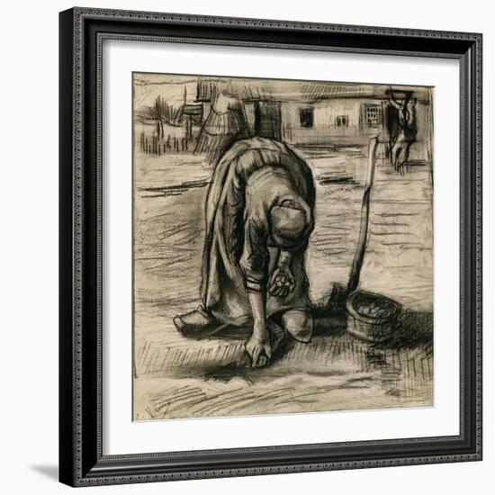 Peasant Woman Planting Potatoes-Vincent van Gogh-Framed Giclee Print