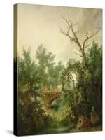 Peasant Woman Washing Clothes Near a Bridge-Jean-Baptiste Huet-Stretched Canvas