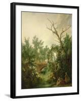 Peasant Woman Washing Clothes Near a Bridge-Jean-Baptiste Huet-Framed Giclee Print