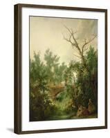 Peasant Woman Washing Clothes Near a Bridge-Jean-Baptiste Huet-Framed Giclee Print