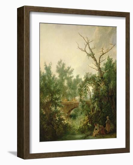 Peasant Woman Washing Clothes Near a Bridge-Jean-Baptiste Huet-Framed Giclee Print