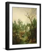 Peasant Woman Washing Clothes Near a Bridge-Jean-Baptiste Huet-Framed Giclee Print