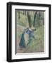 Peasant Woman Weeding the Grass (Pastel Heightened in Places with a Pink Wash)-Camille Pissarro-Framed Giclee Print