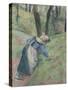 Peasant Woman Weeding the Grass (Pastel Heightened in Places with a Pink Wash)-Camille Pissarro-Stretched Canvas