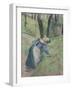 Peasant Woman Weeding the Grass (Pastel Heightened in Places with a Pink Wash)-Camille Pissarro-Framed Giclee Print