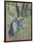Peasant Woman Weeding the Grass (Pastel Heightened in Places with a Pink Wash)-Camille Pissarro-Framed Giclee Print