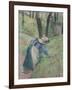 Peasant Woman Weeding the Grass (Pastel Heightened in Places with a Pink Wash)-Camille Pissarro-Framed Giclee Print