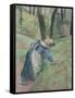 Peasant Woman Weeding the Grass (Pastel Heightened in Places with a Pink Wash)-Camille Pissarro-Framed Stretched Canvas